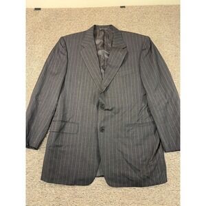 Canali Mens Wool Blazer US Size 42R Charcoal Gray Striped Jacket Made in Italy